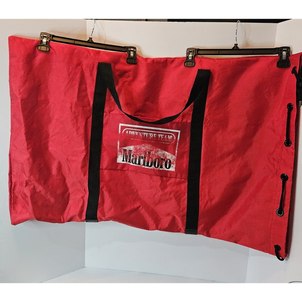 VTG 90s Marlboro Adventure Team XL Red Draw String Duffle Travel Bag 36X23 Camp